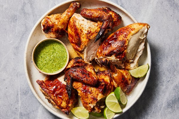 Peruvian roasted chicken with spicy cilantro sauce