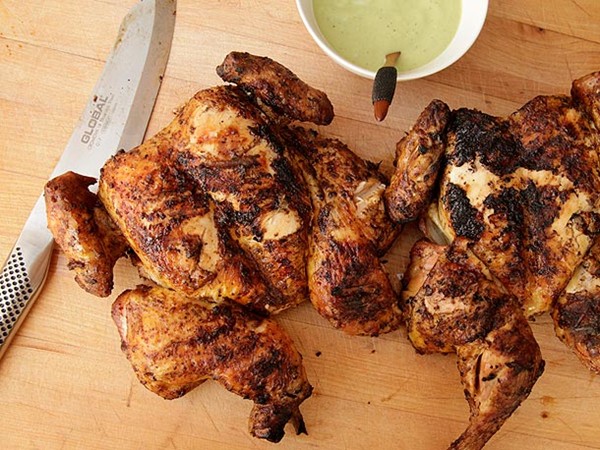 Peruvian style grilled chicken with green sauce