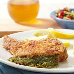 Pesto & mozzarella stuffed pork chops