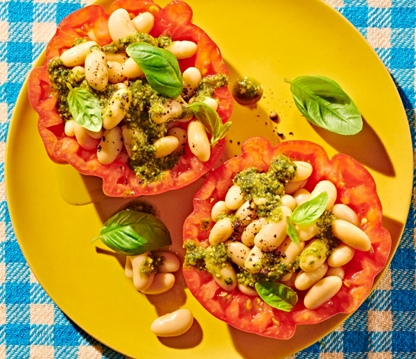 Pesto & white bean stuffed tomato