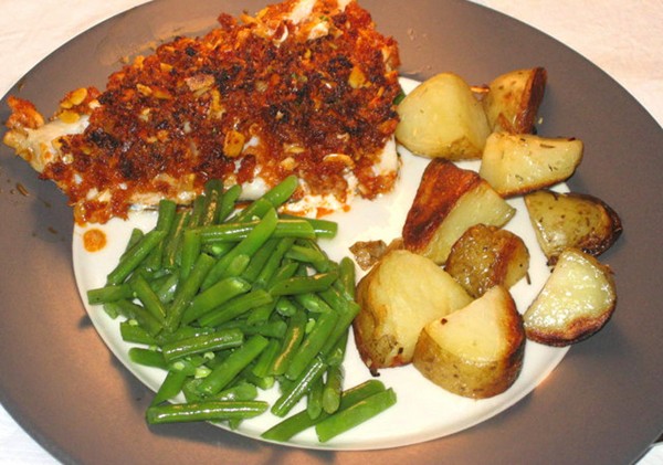 Pesto and almond crusted fish