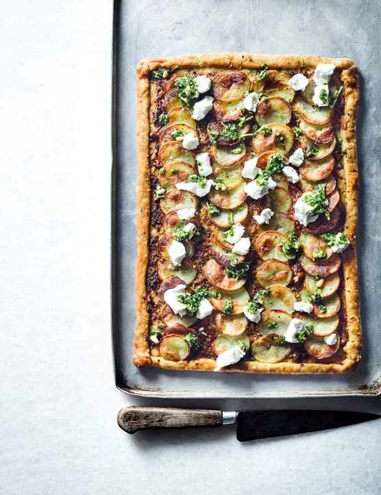 Pesto and potato tart
