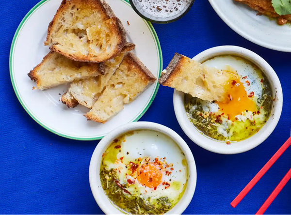 Pesto baked eggs