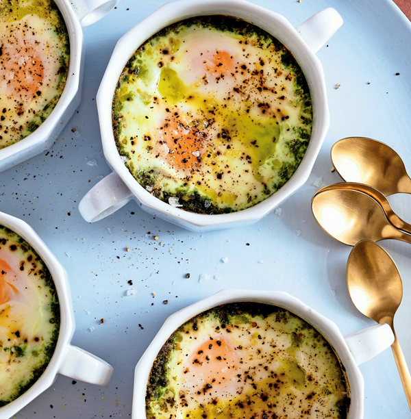 Pesto baked eggs