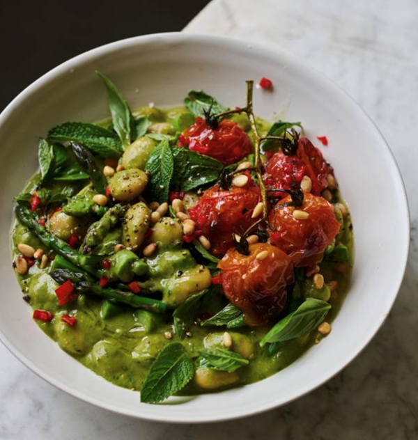 Pesto beans and roasted toms