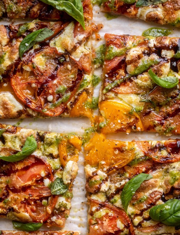 Pesto Caprese puff pastry pizza