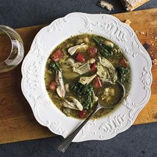 Pesto chicken & cannellini bean soup