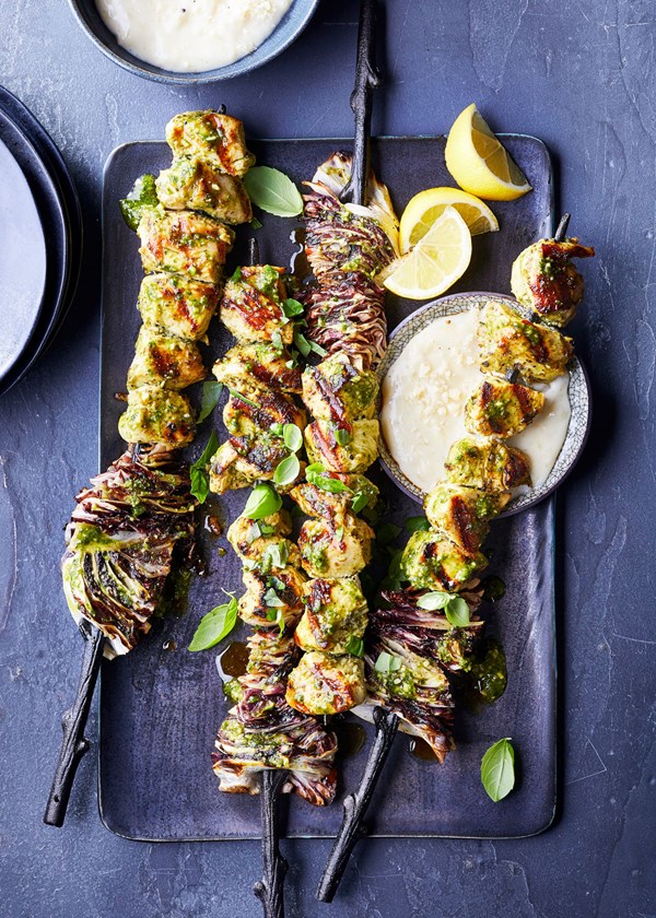 Pesto chicken and radicchio skewers