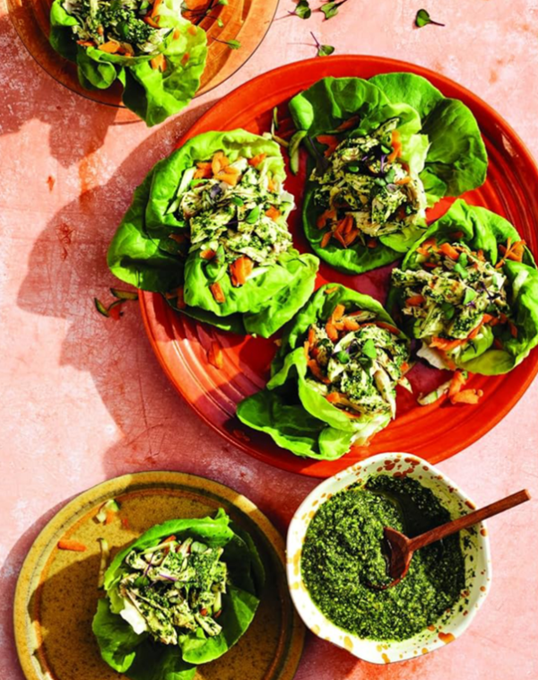 Pesto chicken lettuce wraps