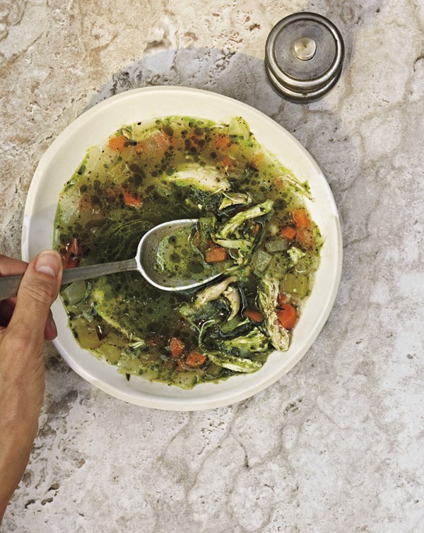 Pesto chicken soup