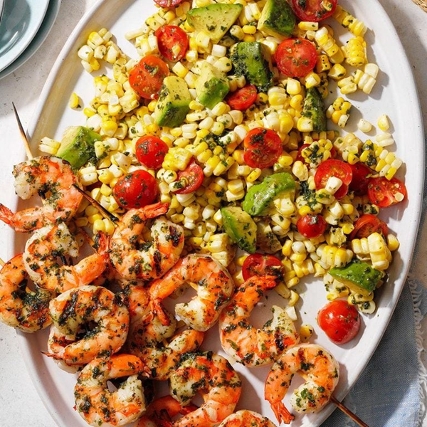 Pesto corn salad with shrimp