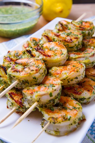 Pesto grilled shrimp