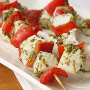 Pesto halibut kebabs