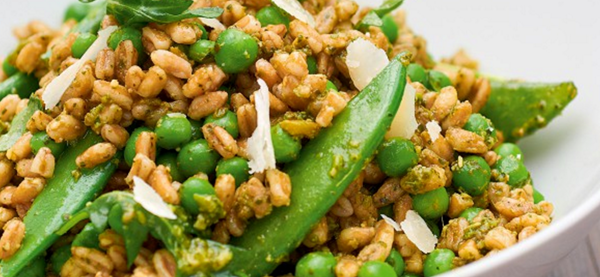 Pesto, pea, farro and lemon salad