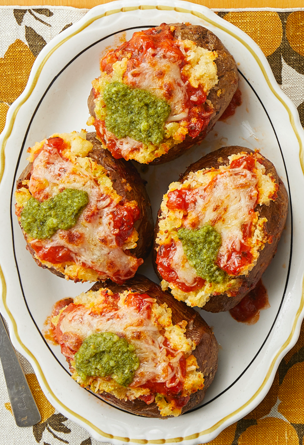 Pesto pizza baked potatoes