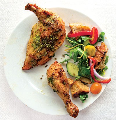 Pesto-rubbed chicken with panzanella