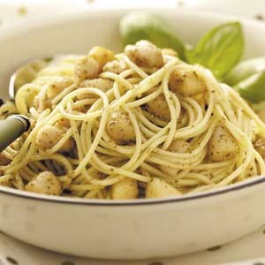 Pesto scallops vermicelli