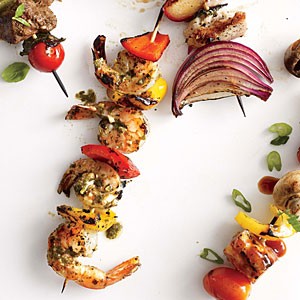 Pesto shrimp kebabs