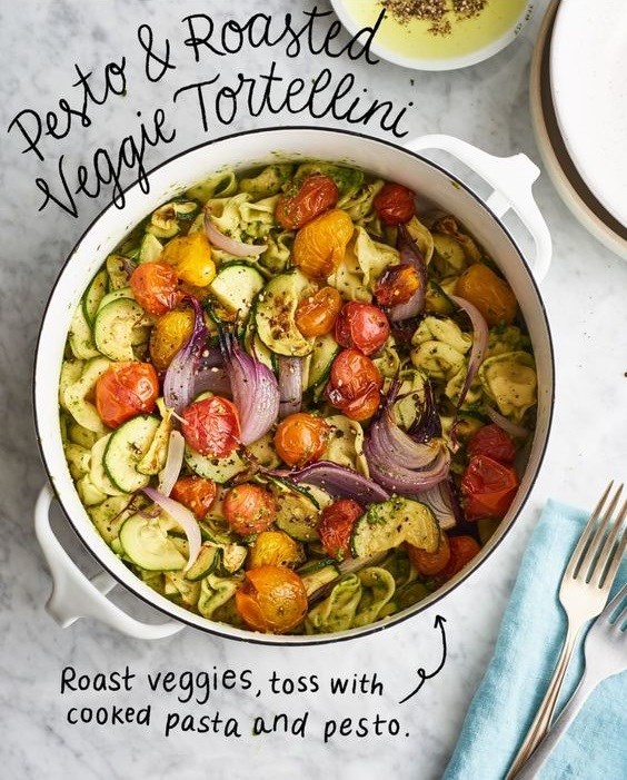 Pesto tortellini with roasted vegetables