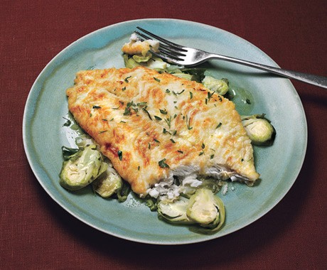 Petrale sole with lemon-shallot Brussels sprouts