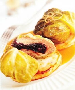 Pheasant breasts with wild berries and celeriac
