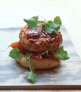 Pheasant burger with foie gras, honey mustard glaze and spicy kumquat chutney