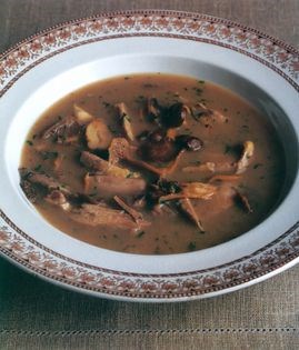 Pheasant, chestnut and chanterelle soup