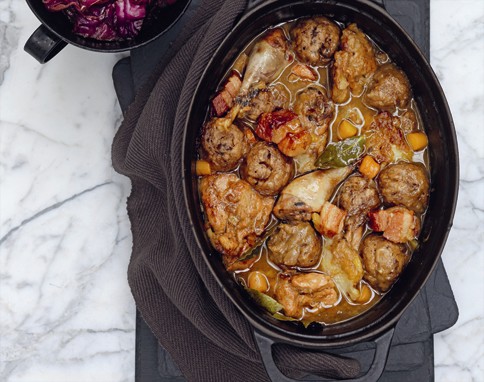 Pheasant stew with chestnut dumplings
