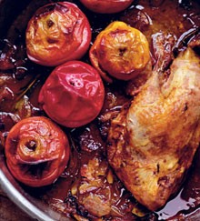 Pheasant with apples and cider or verjuice