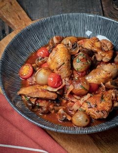 Pheasant with mushrooms, baby onions & tarragon