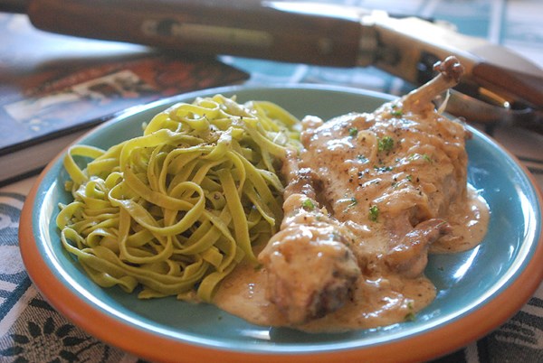 Pheasant with noodles and horseradish cream