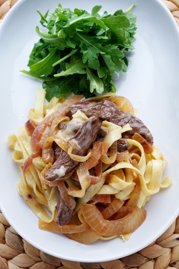 Philly cheese steak with tagliatelle