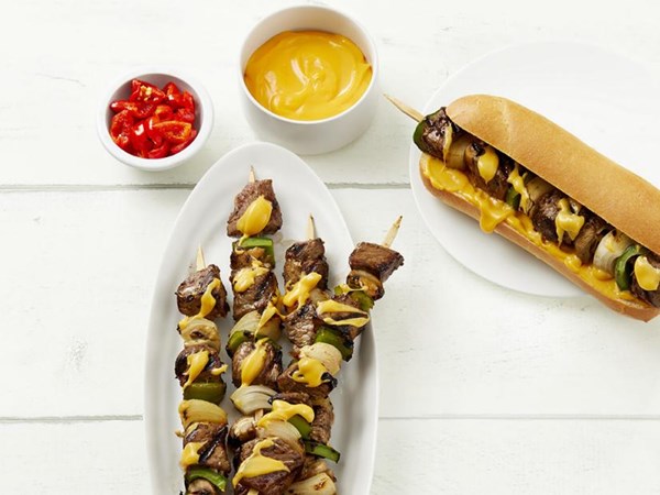 Philly cheesesteak kebabs