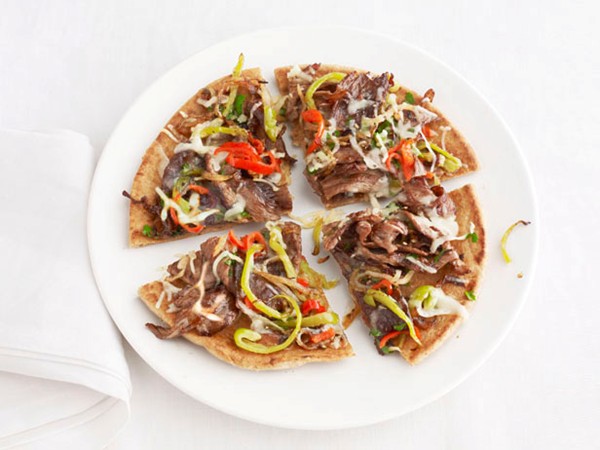 Philly cheesesteak pizzas