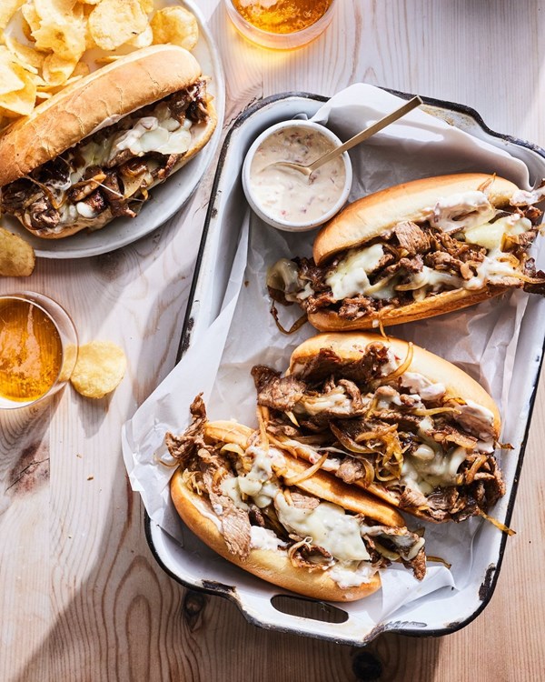 Philly cheesesteak with cherry pepper mayo