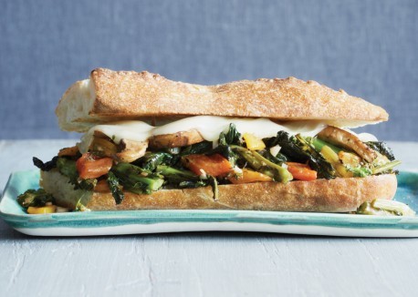 Philly-style broccoli raab, provolone, and portobello sandwiches