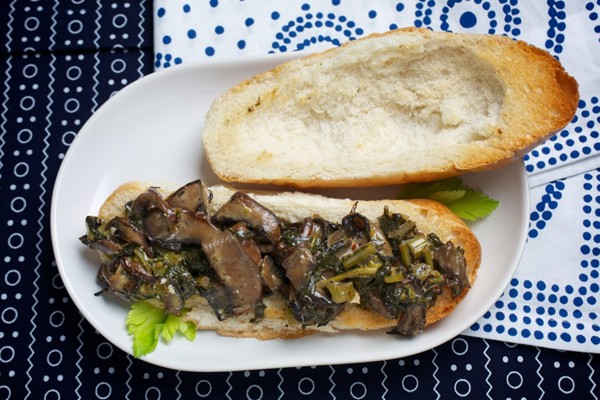 Philly-style broccoli rabe, portobello, and cheese sandwiches