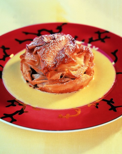 Phyllo apple tart with Calvados crème Anglaise