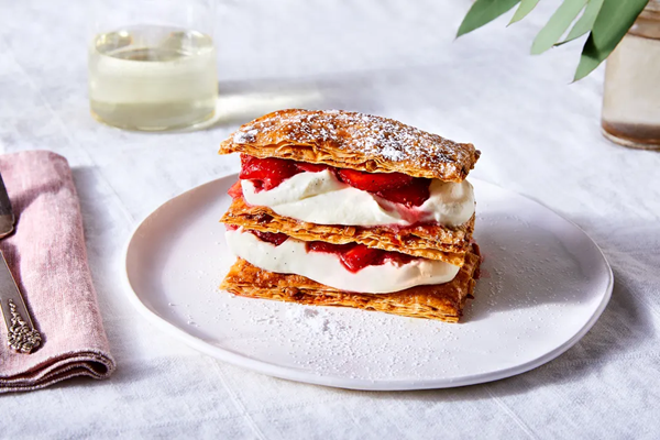 Phyllo Napoleon with strawberry & rose