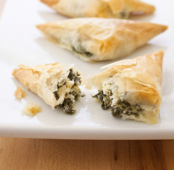 Phyllo triangles with spinach and feta