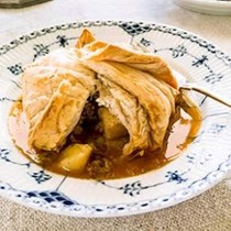 Phyllo-wrapped apple dumplings with apple cider sauce