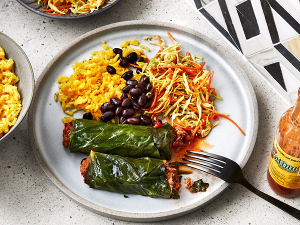 Picadillo-stuffed leaves