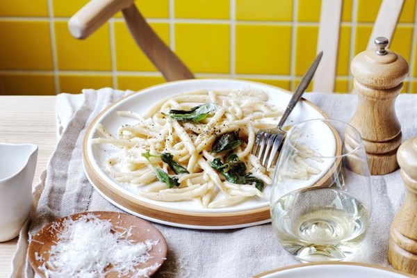 Pici with basil, lemon and pecorino canestrato
