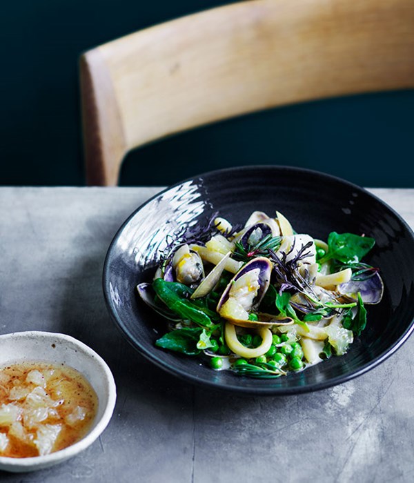 Pici with pipis and macadamia