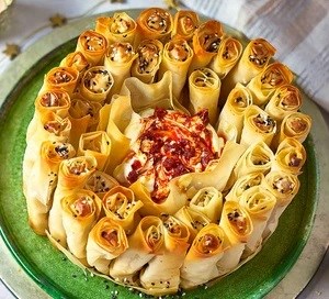 Pick-and-dip filo straws with feta & dates