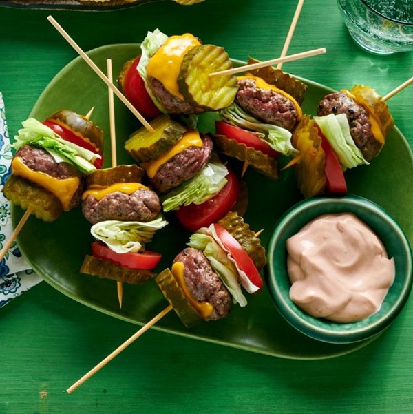 Pickle cheeseburger bites