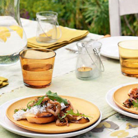 Pickled aubergine and goat's cheese bruschetta