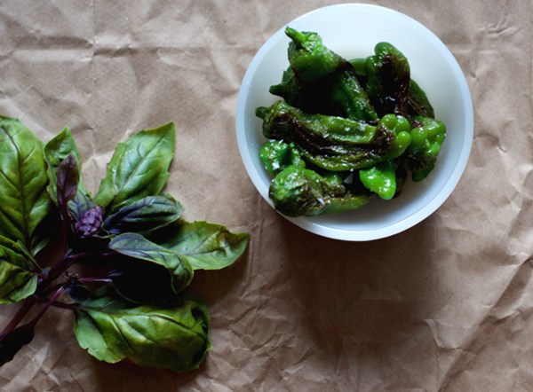 Pickled blistered shishito peppers