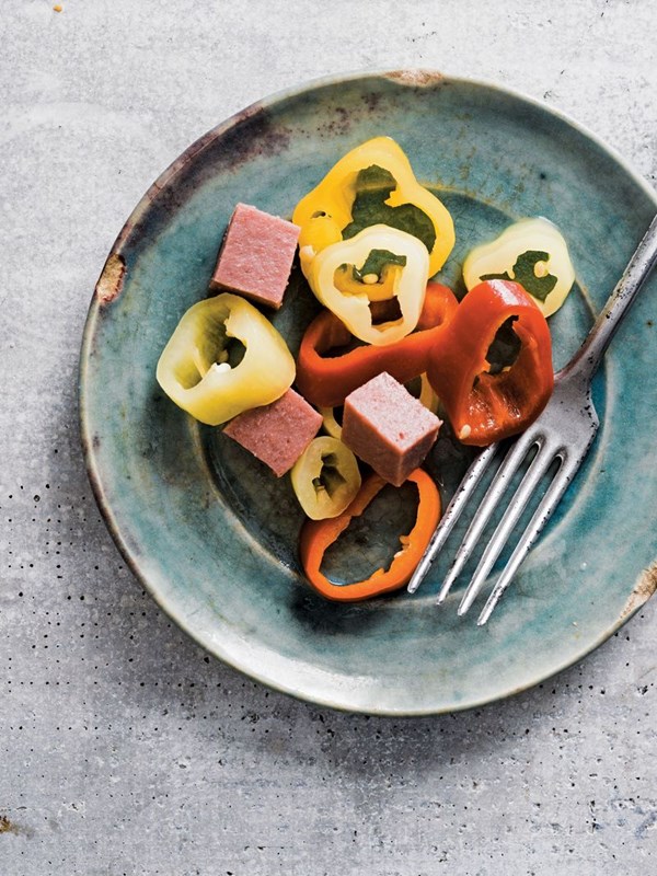 Pickled bologna with peppers