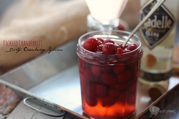 Pickled cranberries and a dry gin martini